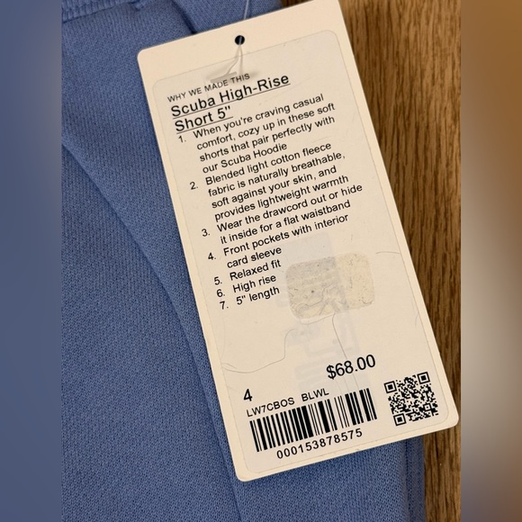 NWT Lululemon Scuba High Rise Shorts 5” Blue Willow Size 4 - Picture 3 of 4